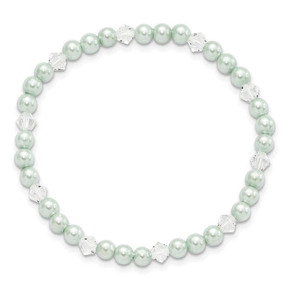 Mode Kinder 4mm Grün Muschel Perle & Kristall Dehnbar Armband