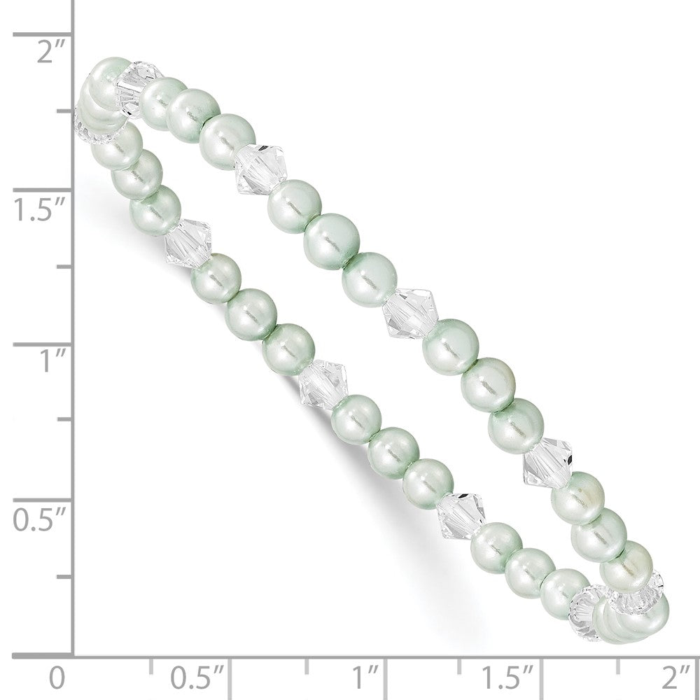 Mode Kinder 4mm Grün Muschel Perle & Kristall Dehnbar Armband