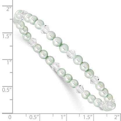 Mode Kinder 4mm Grün Muschel Perle & Kristall Dehnbar Armband