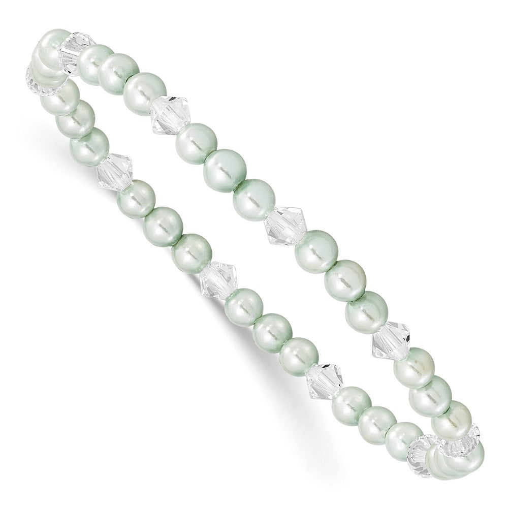 Mode Kinder 4mm Grün Muschel Perle & Kristall Dehnbar Armband