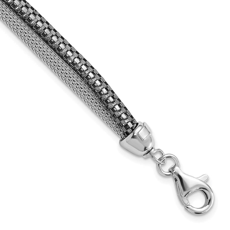 7.5 Zoll Sterlingsilber mit Schwarz Rhodium Geflochten & Venezianer Glieder Zwei Strang Armband