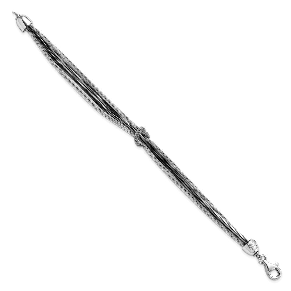 7.5 Zoll Sterlingsilber & Schwarz Rhodium 4-strand Geknotet Armband