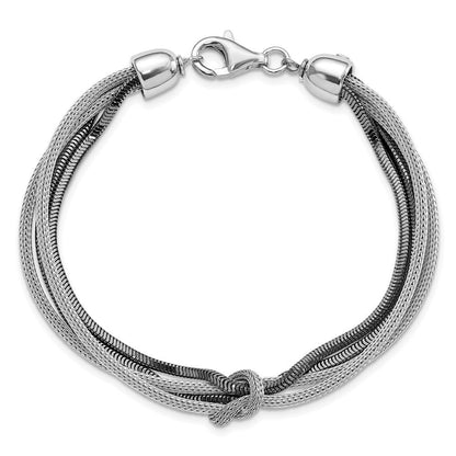 7.5 Zoll Sterlingsilber & Schwarz Rhodium 4-strand Geknotet Armband