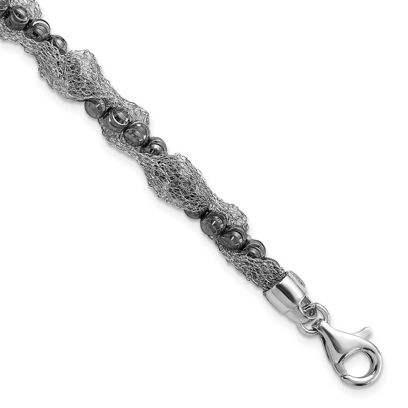 Sterlingsilber Rutheniumbeschichtet Fantasie Diamantiert Gekugelt & Netz Gliederarmband
