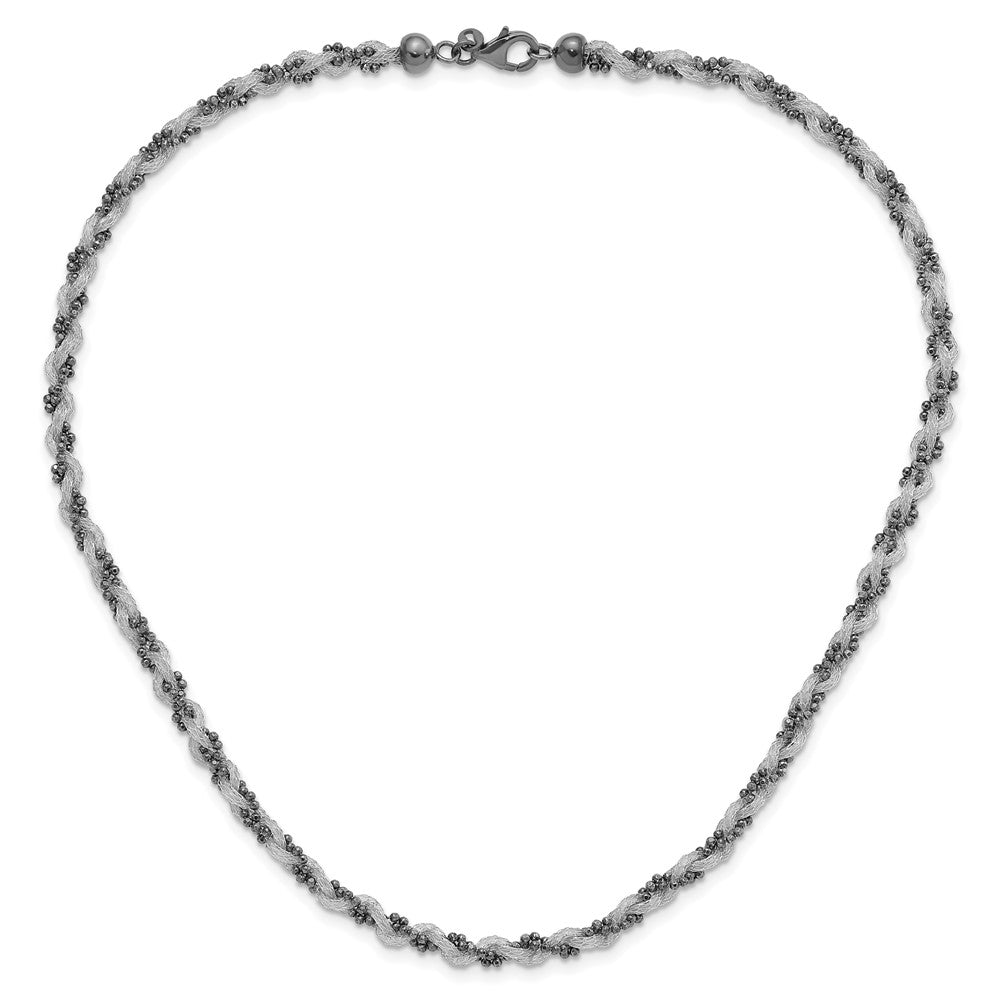 Sterlingsilber & Schwarz Rhodiniert Netz und Gekugelt Halskette