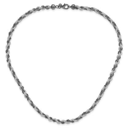 Sterlingsilber & Schwarz Rhodiniert Netz und Gekugelt Halskette