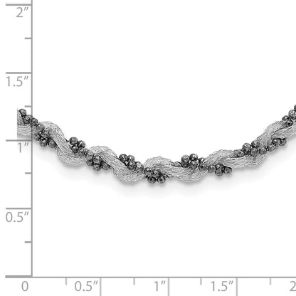 Sterlingsilber & Schwarz Rhodiniert Netz und Gekugelt Halskette