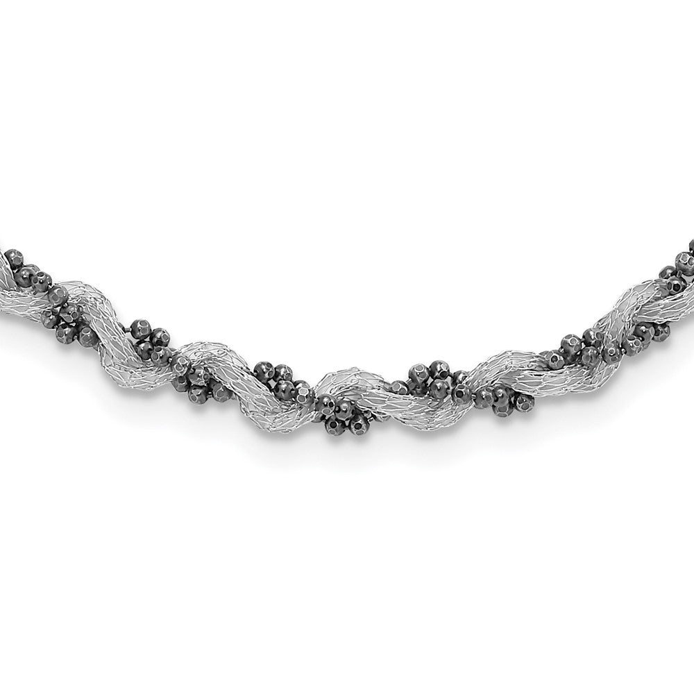 Sterlingsilber & Schwarz Rhodiniert Netz und Gekugelt Halskette