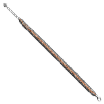 Sterlingsilber Ruthenium & Rosa-beschichtet Multistrand mit Verlängerung Gliederarmband