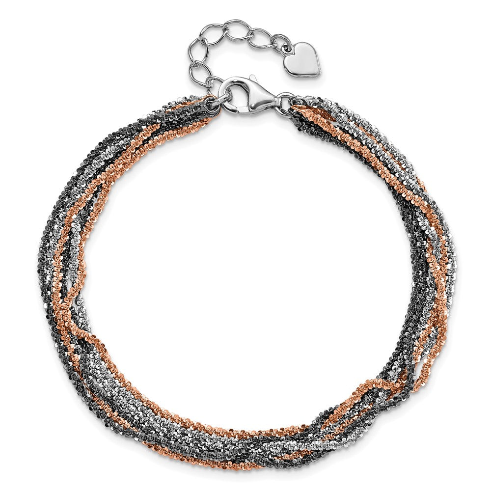 Sterlingsilber Ruthenium & Rosa-beschichtet Multistrand mit Verlängerung Gliederarmband