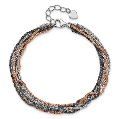 Sterlingsilber Ruthenium & Rosa-beschichtet Multistrand mit Verlängerung Gliederarmband