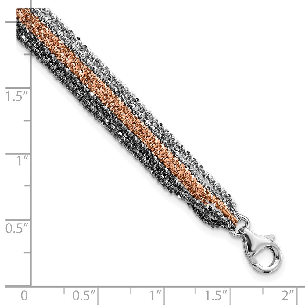 Sterlingsilber Ruthenium & Rosa-beschichtet Multistrand mit Verlängerung Gliederarmband