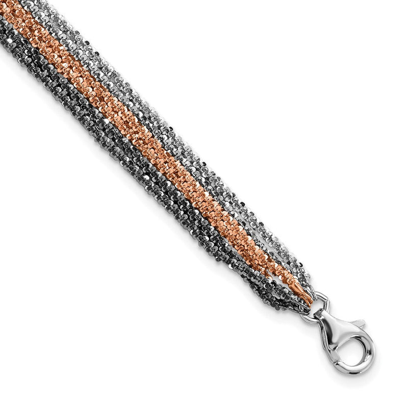 Sterlingsilber Ruthenium & Rosa-beschichtet Multistrand mit Verlängerung Gliederarmband