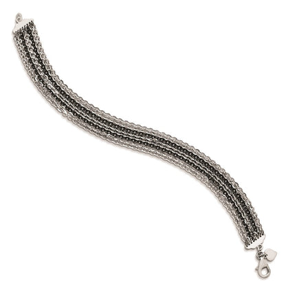 Sterlingsilber Rhodium & Rutheniumbeschichtet Multi Strang Gliederarmband