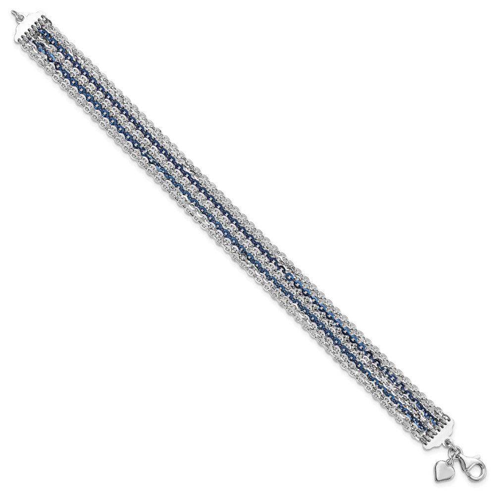 7.5 Zoll Sterlingsilber Rhodium & Blau-beschichtet Multi-strand Gliederarmband