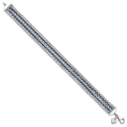 7.5 Zoll Sterlingsilber Rhodium & Blau-beschichtet Multi-strand Gliederarmband