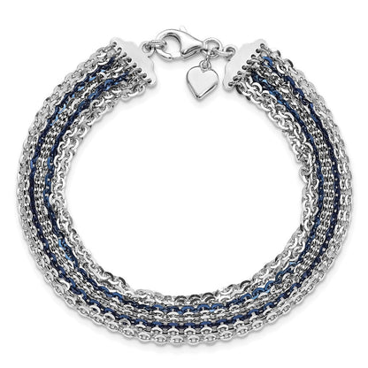 7.5 Zoll Sterlingsilber Rhodium & Blau-beschichtet Multi-strand Gliederarmband