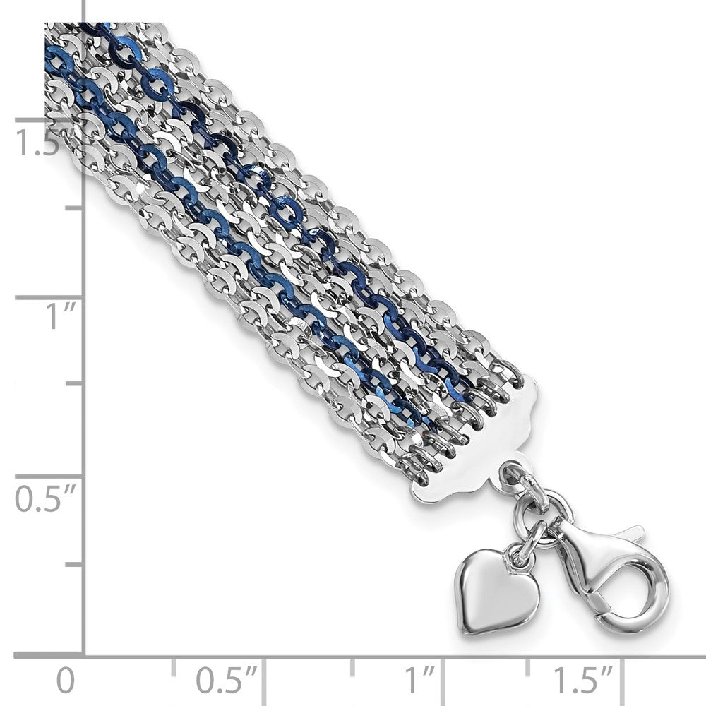 7.5 Zoll Sterlingsilber Rhodium & Blau-beschichtet Multi-strand Gliederarmband