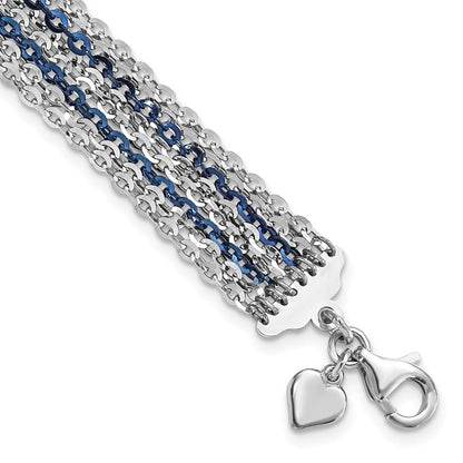 7.5 Zoll Sterlingsilber Rhodium & Blau-beschichtet Multi-strand Gliederarmband