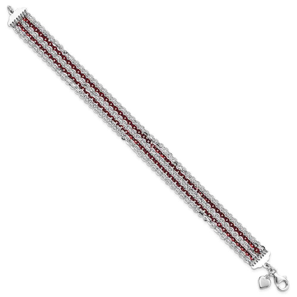7.5 Zoll Sterlingsilber Rhodium & Rot-beschichtet Multi-strand Gliederarmband