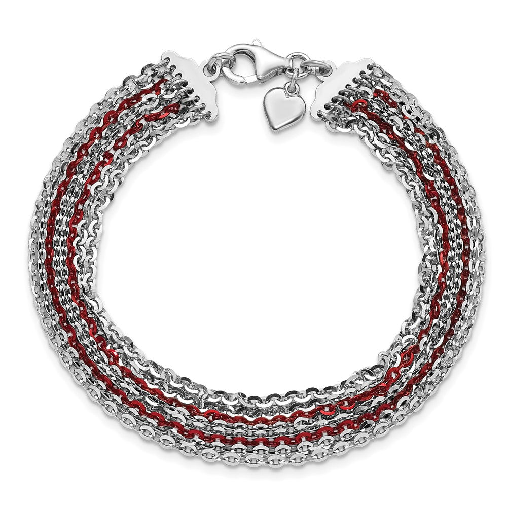 7.5 Zoll Sterlingsilber Rhodium & Rot-beschichtet Multi-strand Gliederarmband
