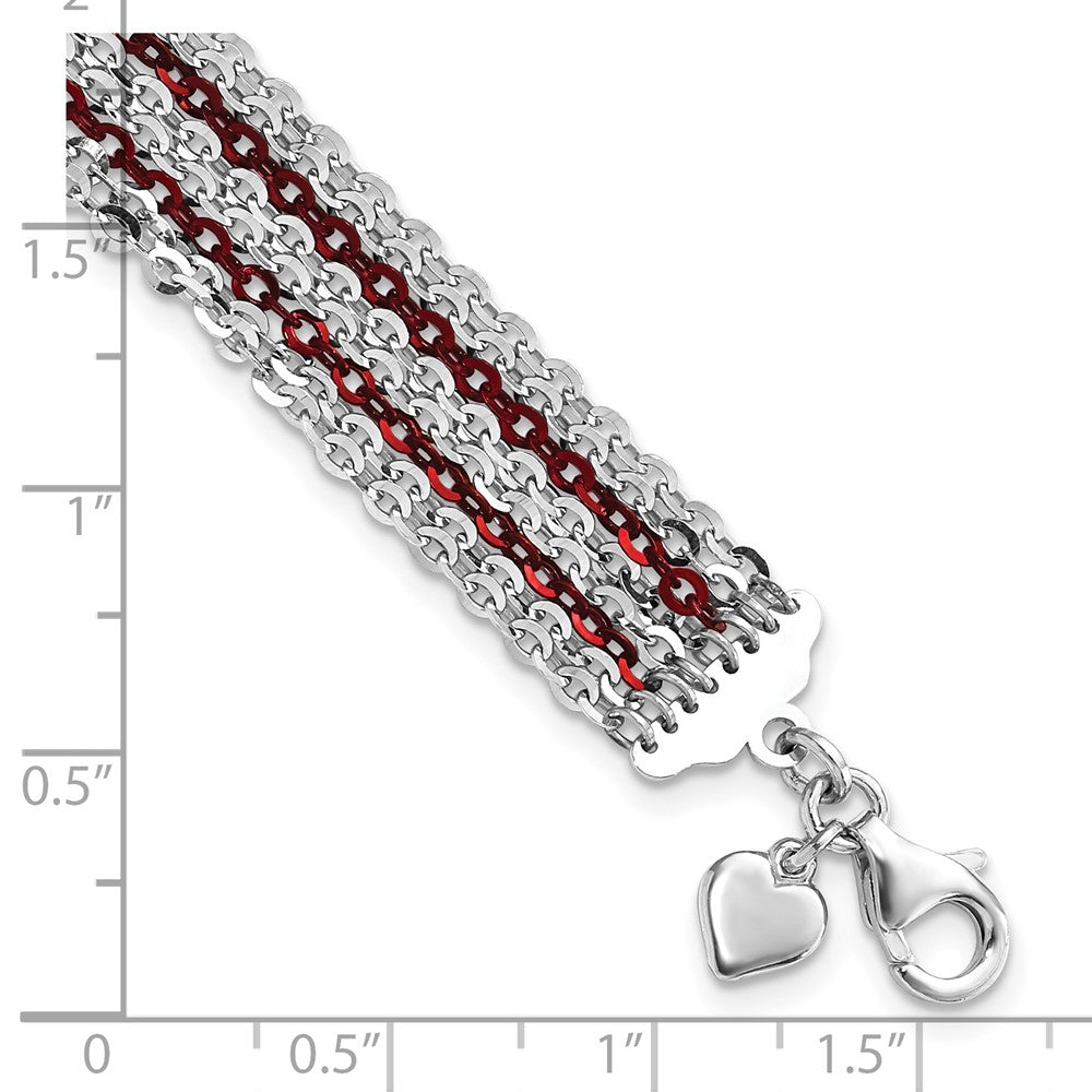 7.5 Zoll Sterlingsilber Rhodium & Rot-beschichtet Multi-strand Gliederarmband