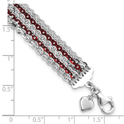 7.5 Zoll Sterlingsilber Rhodium & Rot-beschichtet Multi-strand Gliederarmband