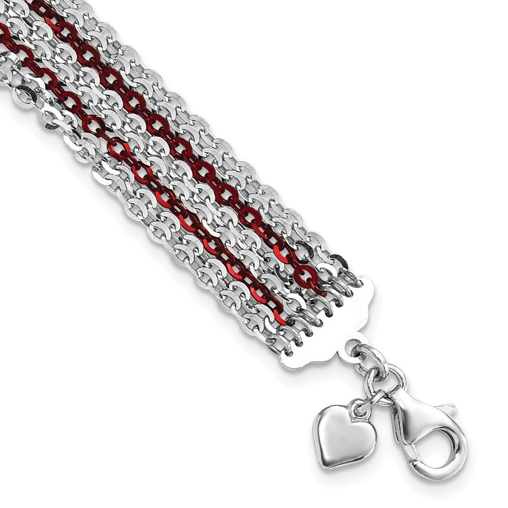 7.5 Zoll Sterlingsilber Rhodium & Rot-beschichtet Multi-strand Gliederarmband