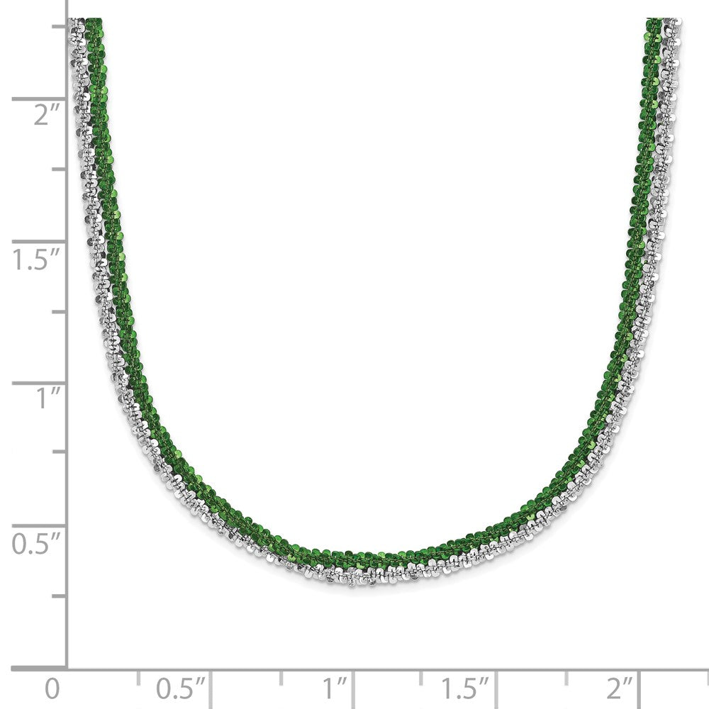 Sterlingsilber Rhodium & Grün-beschichtet 2-strand Verstellbar Halskette