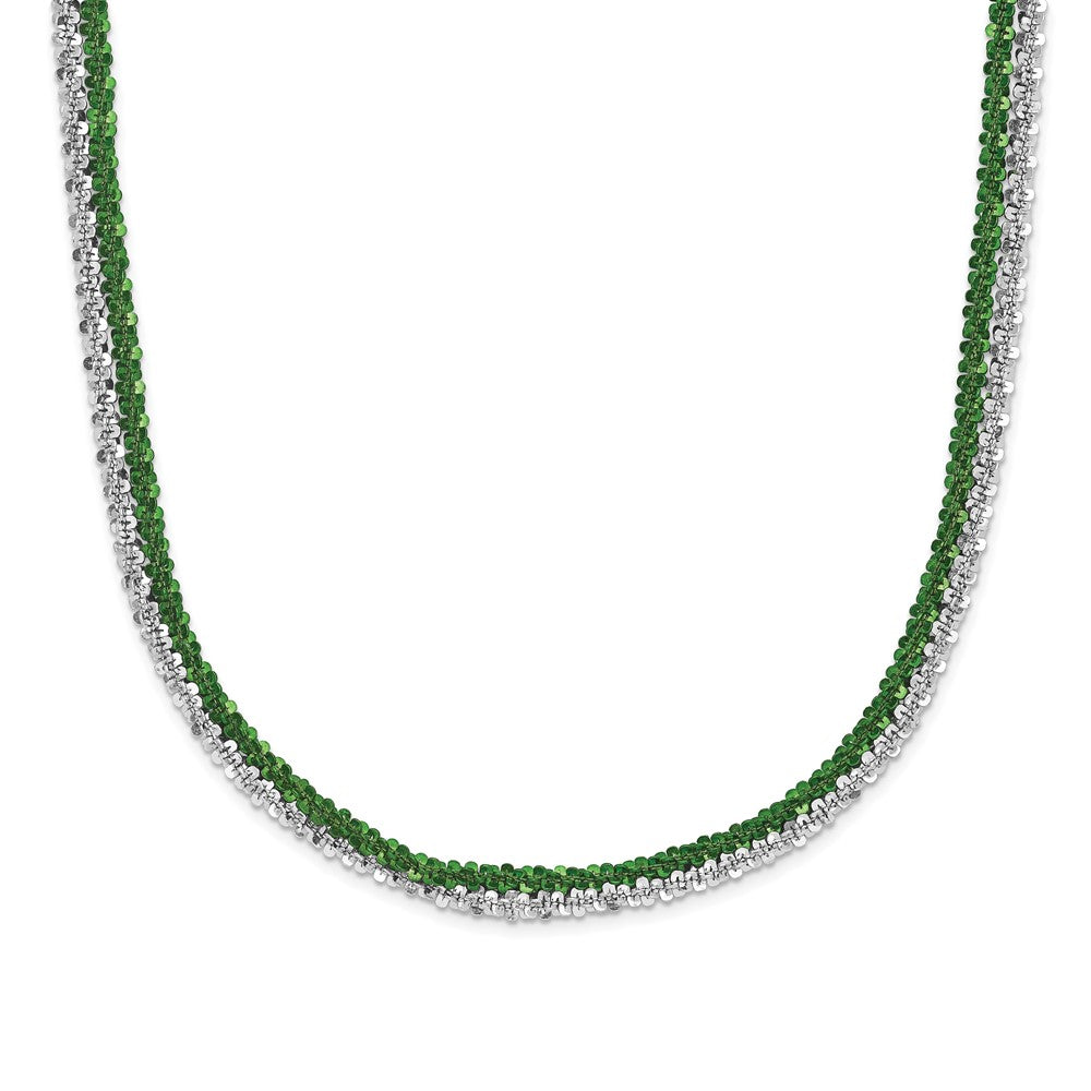 Sterlingsilber Rhodium & Grün-beschichtet 2-strand Verstellbar Halskette