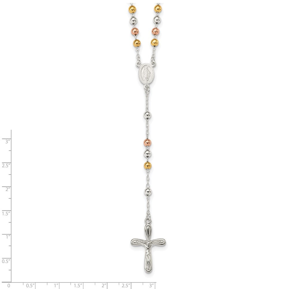 Sterlingsilber Poliert Weiß Rose und Gelb Perle Rosenkranz 18 Zoll Halskette