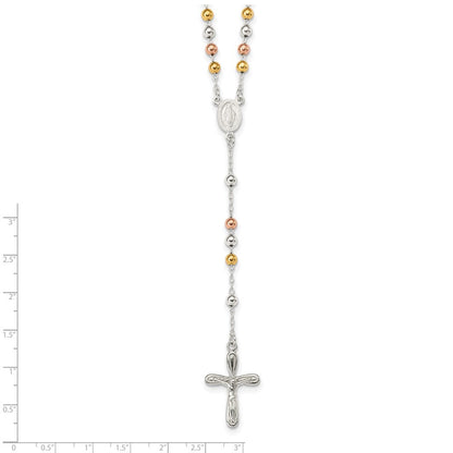 Sterlingsilber Poliert Weiß Rose und Gelb Perle Rosenkranz 18 Zoll Halskette