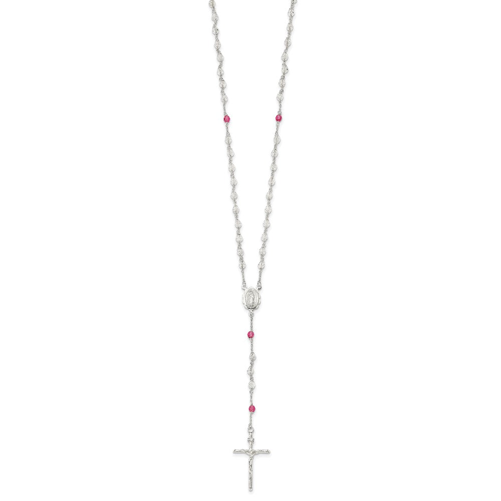Sterlingsilber Poliert Kristall Rose Quarz Rosenkranz Halskette