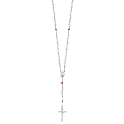 Sterlingsilber Poliert Kristall Rose Quarz Rosenkranz Halskette