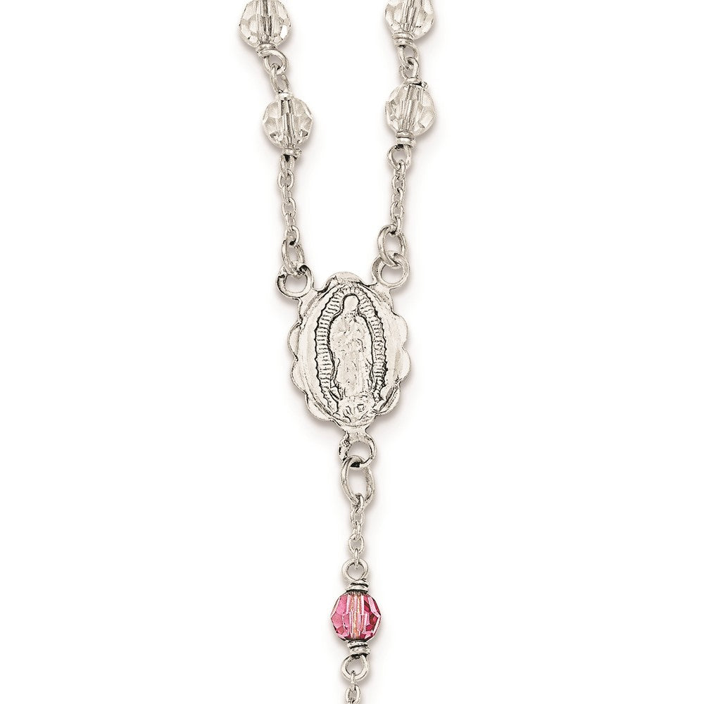 Sterlingsilber Poliert Kristall Rose Quarz Rosenkranz Halskette