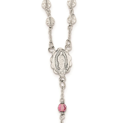 Sterlingsilber Poliert Kristall Rose Quarz Rosenkranz Halskette