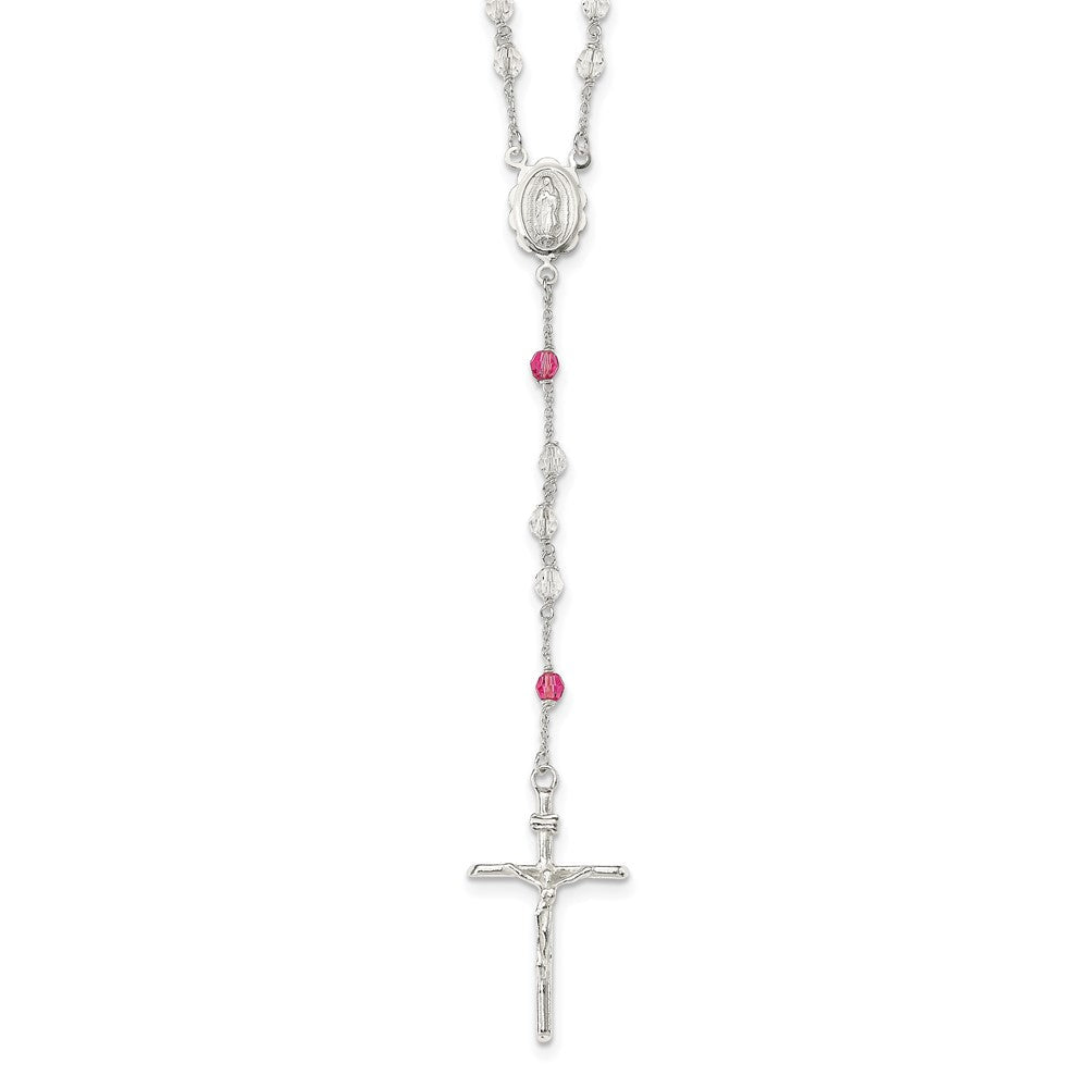 Sterlingsilber Poliert Kristall Rose Quarz Rosenkranz Halskette