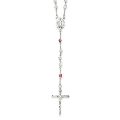 Sterlingsilber Poliert Kristall Rose Quarz Rosenkranz Halskette