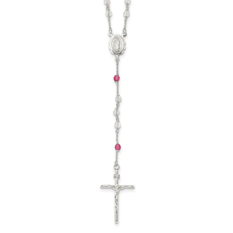 Sterlingsilber Poliert Kristall Rose Quarz Rosenkranz Halskette