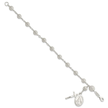 7.75 Zoll Sterlingsilber Poliert Lasergraviert-cut Rosenkranz Armband