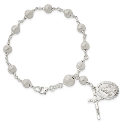7.75 Zoll Sterlingsilber Poliert Lasergraviert-cut Rosenkranz Armband