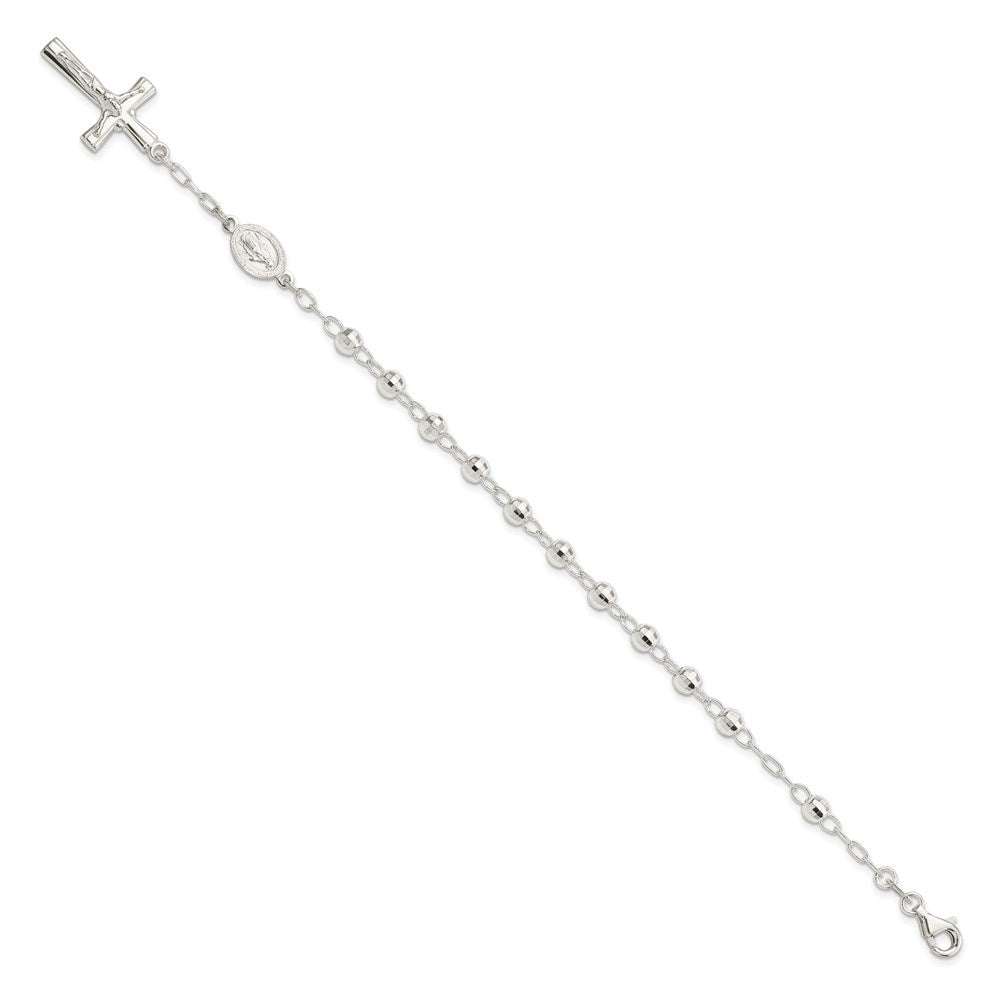 Sterlingsilber Poliert Gekugelt Rosenkranz 7.5 Zoll Armband