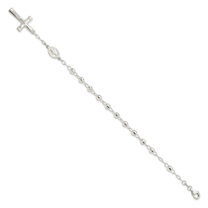 Sterlingsilber Poliert Gekugelt Rosenkranz 7.5 Zoll Armband