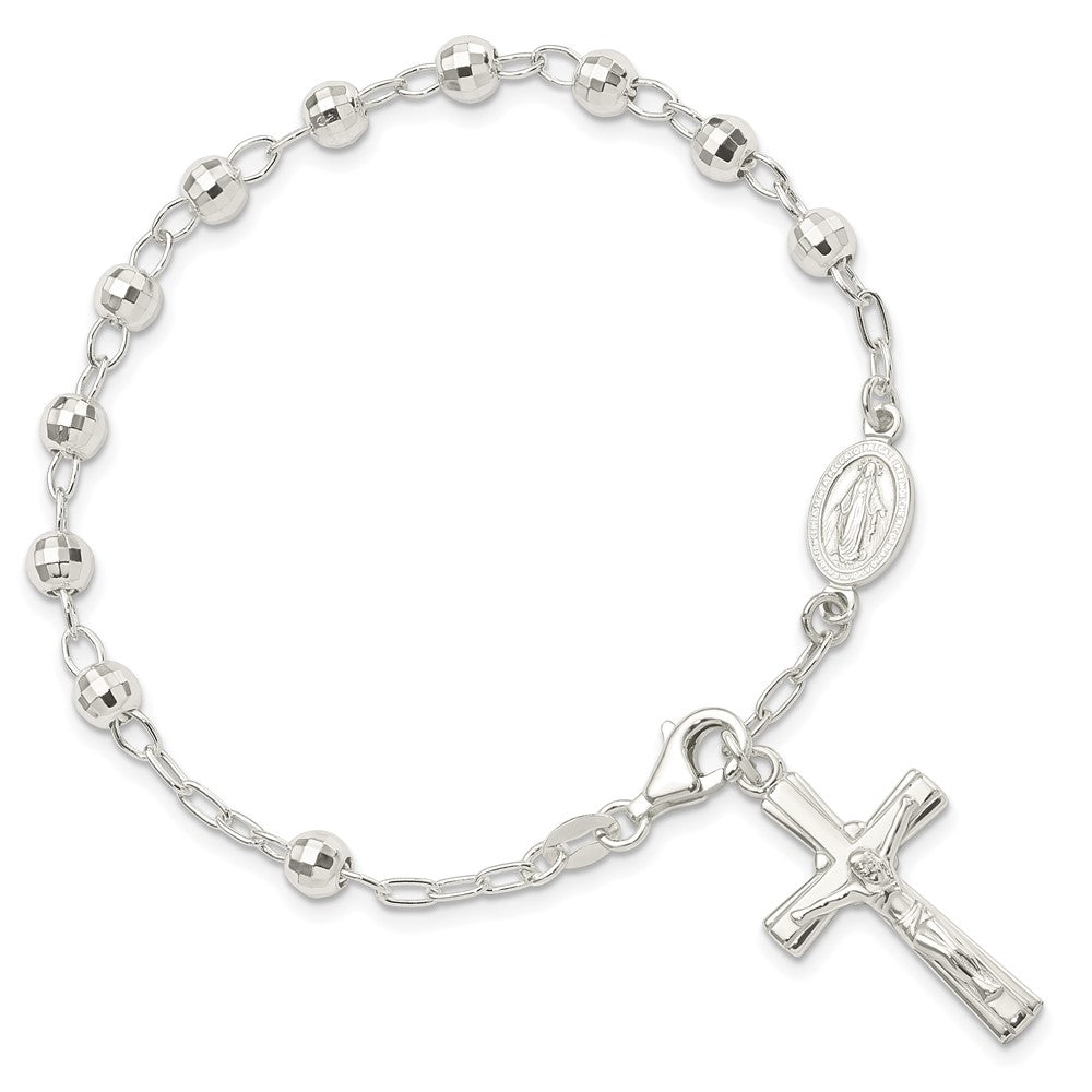 Sterlingsilber Poliert Gekugelt Rosenkranz 7.5 Zoll Armband