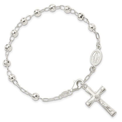 Sterlingsilber Poliert Gekugelt Rosenkranz 7.5 Zoll Armband