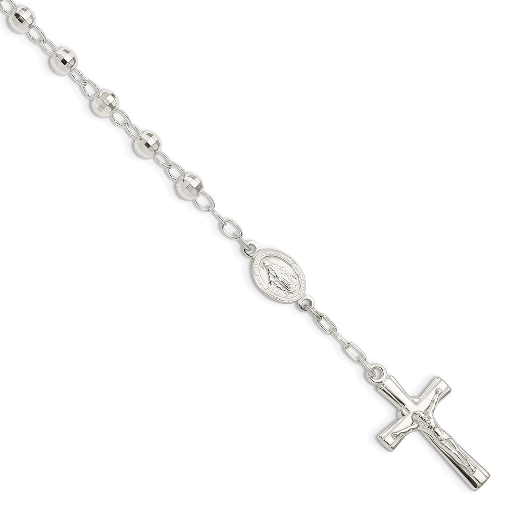 Sterlingsilber Poliert Gekugelt Rosenkranz 7.5 Zoll Armband