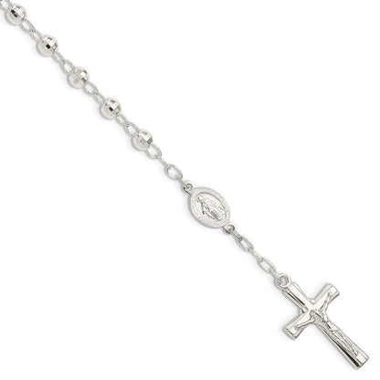 Sterlingsilber Poliert Gekugelt Rosenkranz 7.5 Zoll Armband
