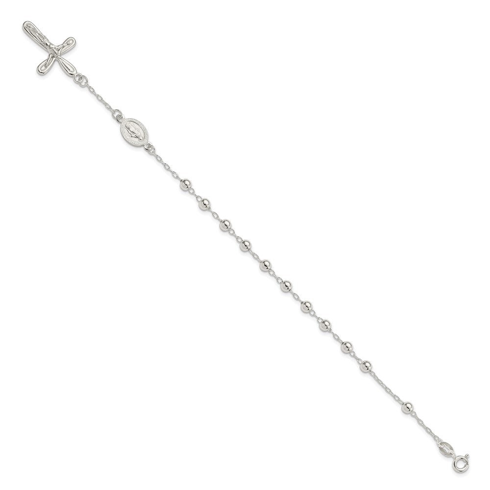 Sterlingsilber Poliert Gekugelt Einfach Decade Rosenkranz 7.5 Zoll Armband