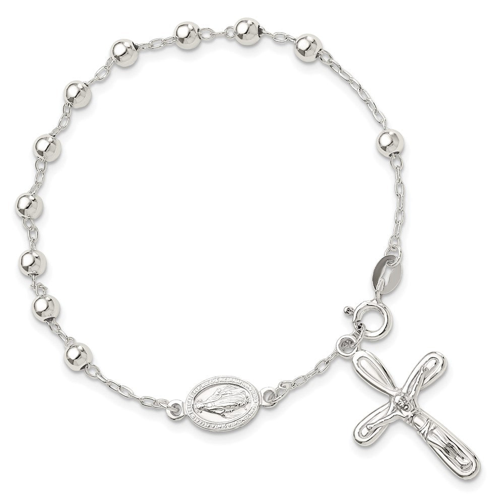 Sterlingsilber Poliert Gekugelt Einfach Decade Rosenkranz 7.5 Zoll Armband
