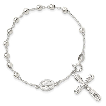 Sterlingsilber Poliert Gekugelt Einfach Decade Rosenkranz 7.5 Zoll Armband